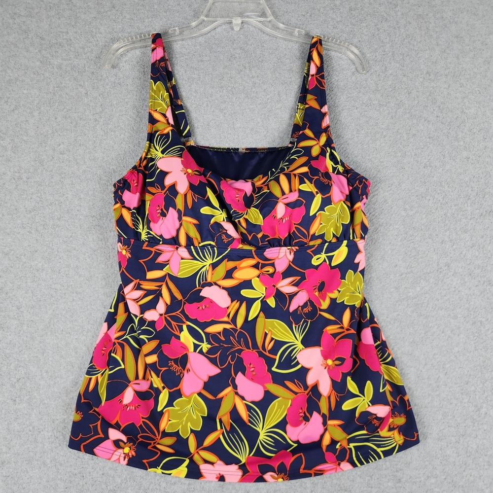 Lands' End Tankini Top Womens 16 Navy Multi Floral Underwire Adjustable Tropical